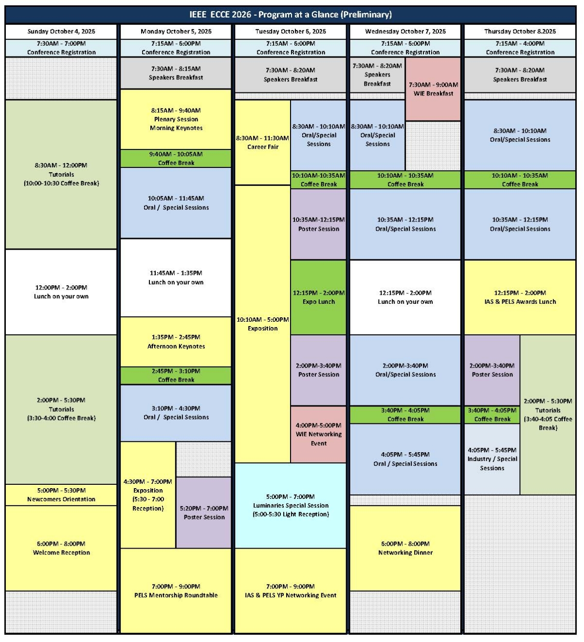 Ieee Project Format Preliminary Schedule at a Glance | 2026 ECCE Conference | Vancouver, CA