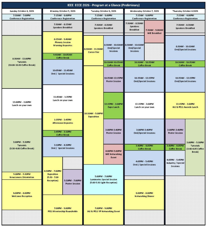Ieee Project Format Preliminary Schedule at a Glance | 2026 ECCE Conference | Vancouver, CA